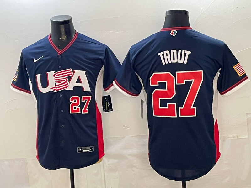 Men 2026 World Cub USA #27 Trout blue Nike MLB Jersey 024->seattle seahawks->NFL Jersey